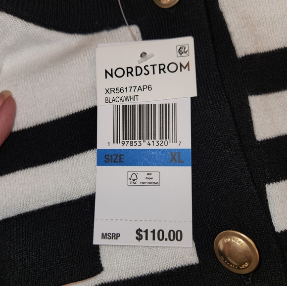NWT Michael/Michael Kors Black/White Stripe Cardigan Gold Logo Buttons Size XL - Picture 6 of 11
